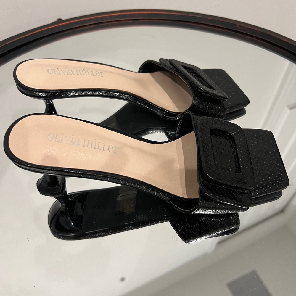 Olivia Miller Black Textured Mules